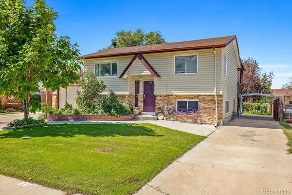 a front view of house with yard and green space
