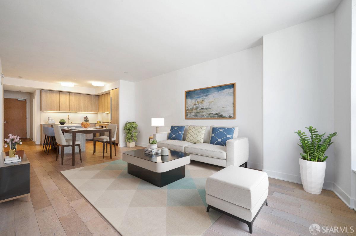 318 Main Street, Unit 4E San Francisco, CA 94105 - Photo 9 of 50 a living room with furniture and view of kitchen