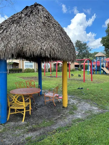 a view of a park with slide