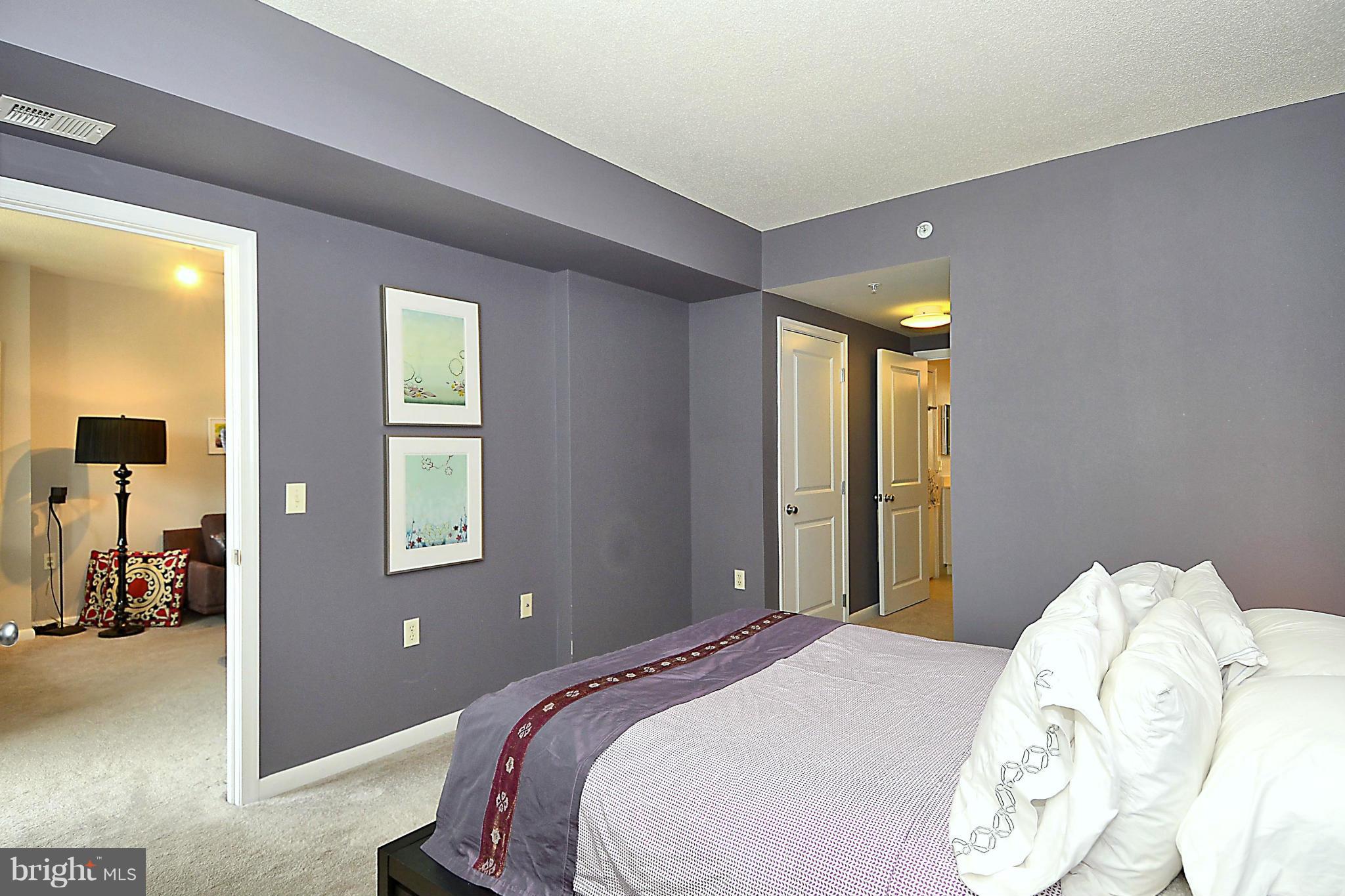 851 North Glebe Road, Unit 915 Arlington, VA 22203 - Photo 13 of 30 a bedroom with a bed and a chandelier