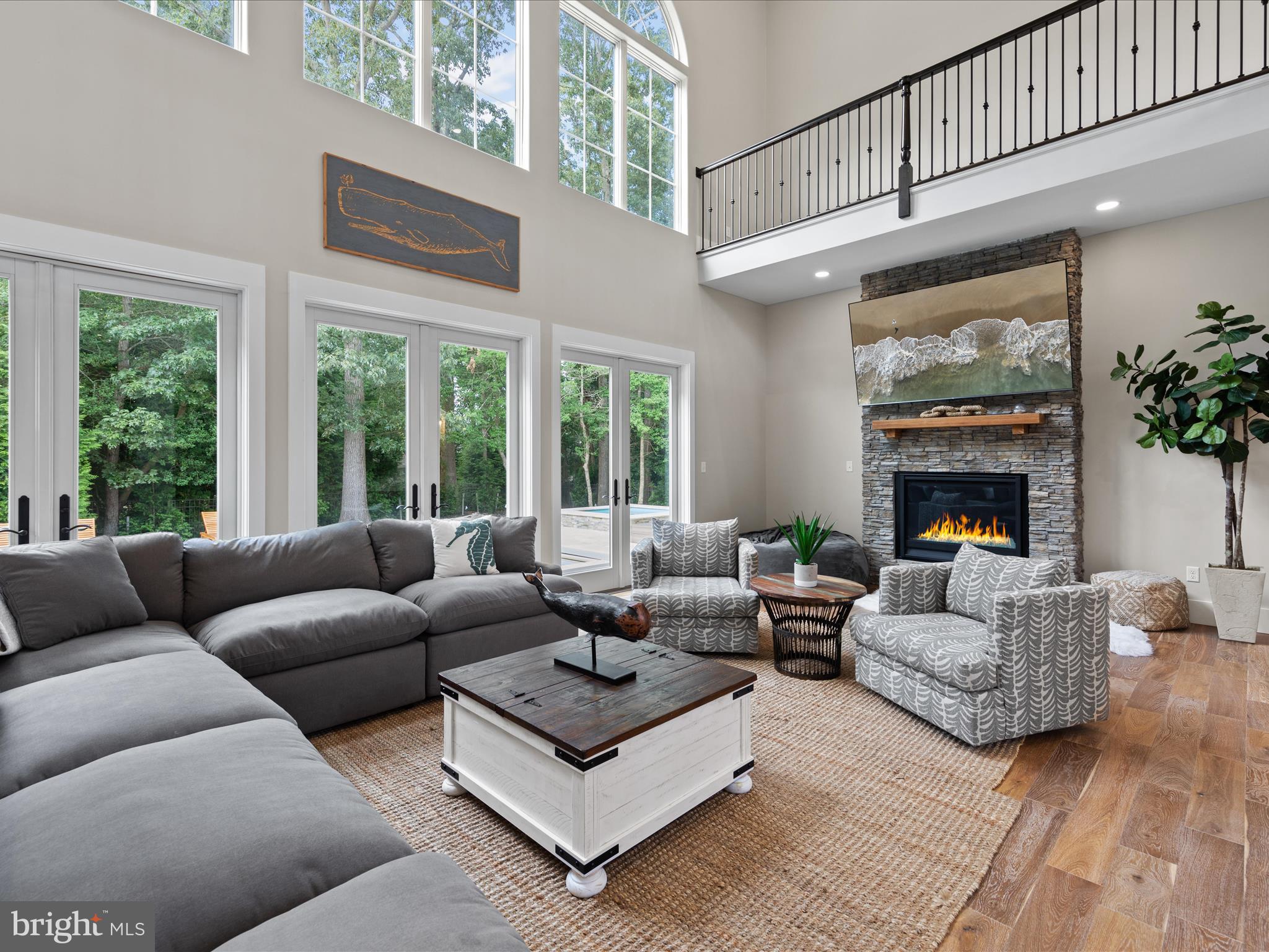 Two-story great room as seen from the kitchen
