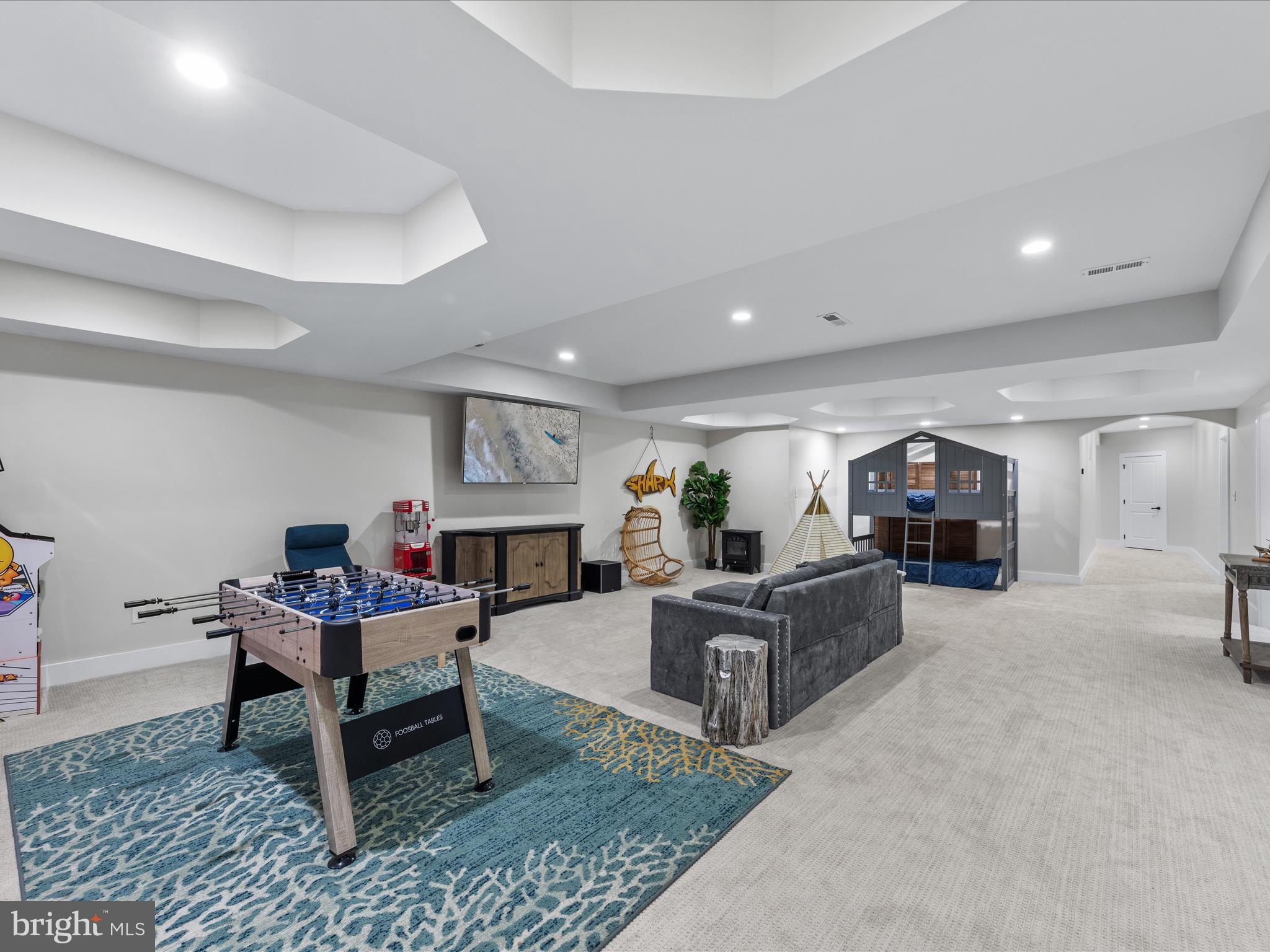 One of several finished rooms in the basement