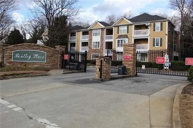 a front view of a building with street