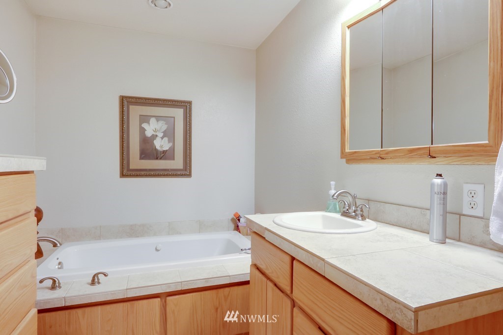 25308 Brooks Road East Orting, WA 98360 - Photo 29 of 40 a bathroom with a tub a sink and a mirror