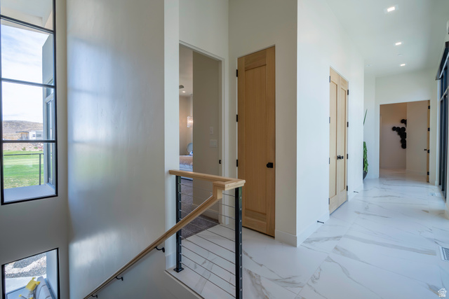 3606 South Cypress Road Hurricane, UT 84737 - Photo 26 of 69 Hallway featuring an upstairs landing, recessed lighting, and light marble finish flooring