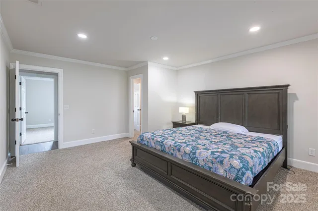 a bedroom with a bed and a walk in closet