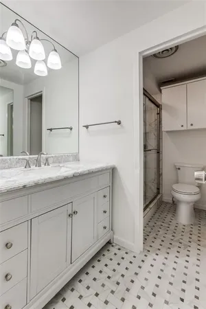 a bathroom with a sink a toilet and a mirror