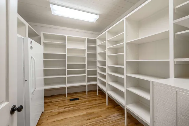 a view of a park with large trees