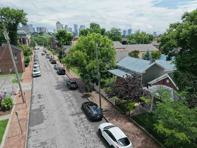 a aerial view of a house with a garden