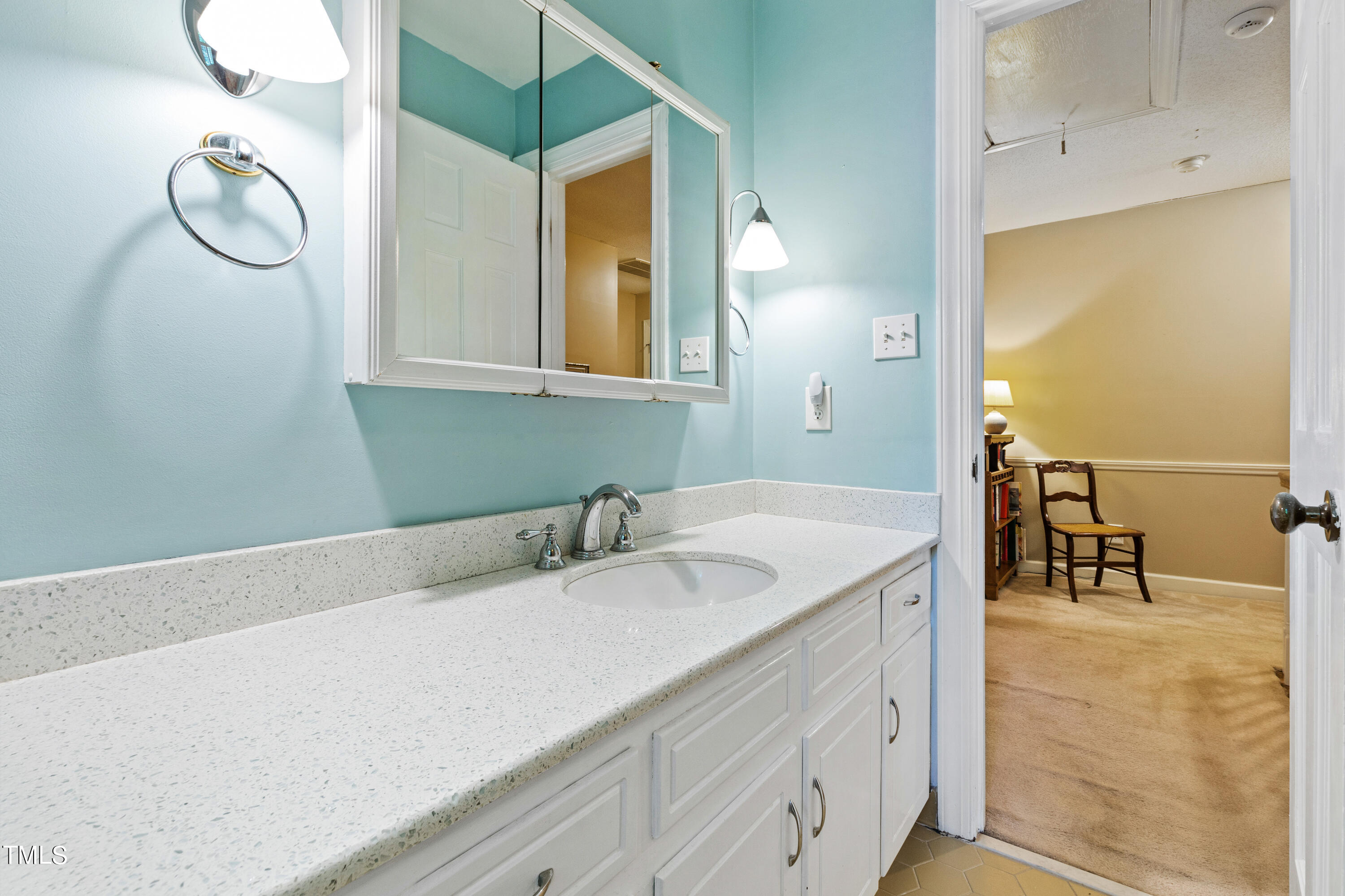 10212 Bushveld Lane Raleigh, NC 27613 - Photo 36 of 51 a bathroom with a sink and a mirror