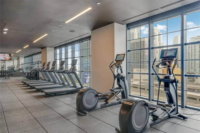 a view of a room with gym equipment
