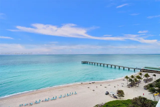 a view of a garden with an ocean