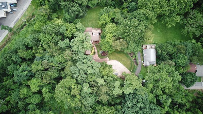 view from above, hard to see the castle among the trees