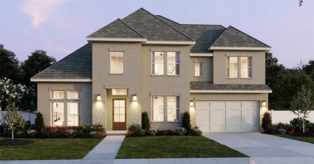 a front view of a house with a yard and outdoor seating