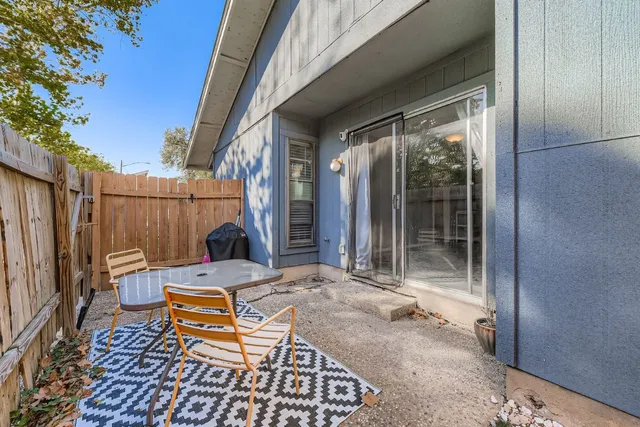 a building outdoor space with patio furniture