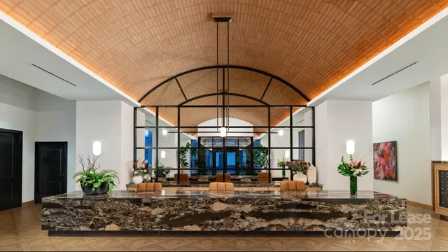 a view of a lobby with a door