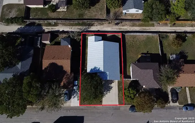 an aerial view of a house