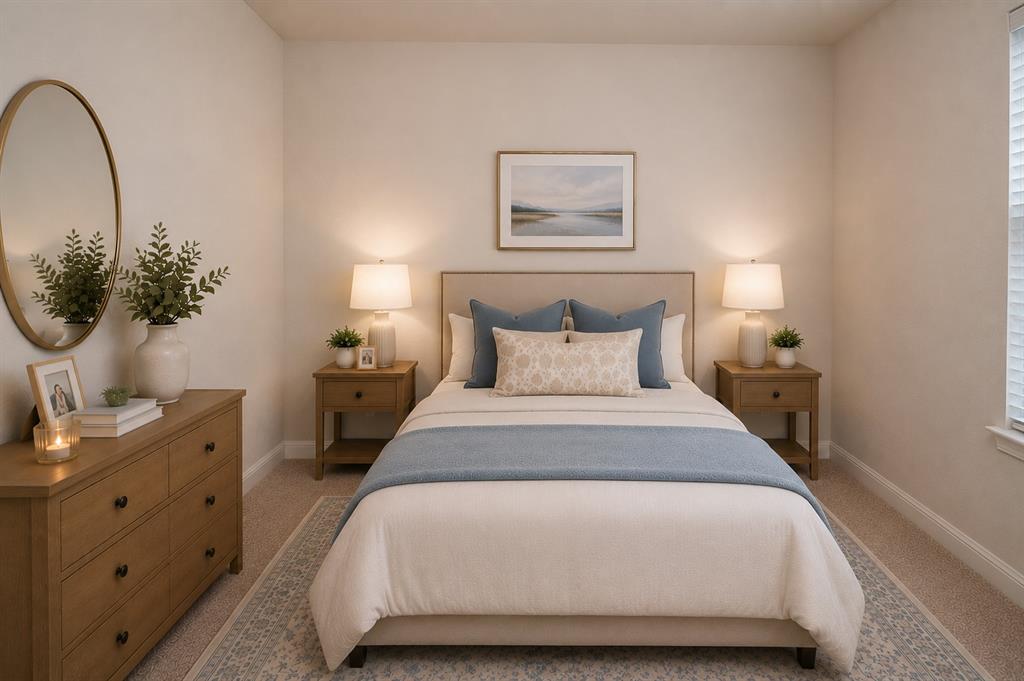 1804 Mensa Drive Haslet, TX 76052 - Photo 19 of 30 Neutral-toned room featuring a window with horizontal blinds, carpeted flooring, and a decorative area rug