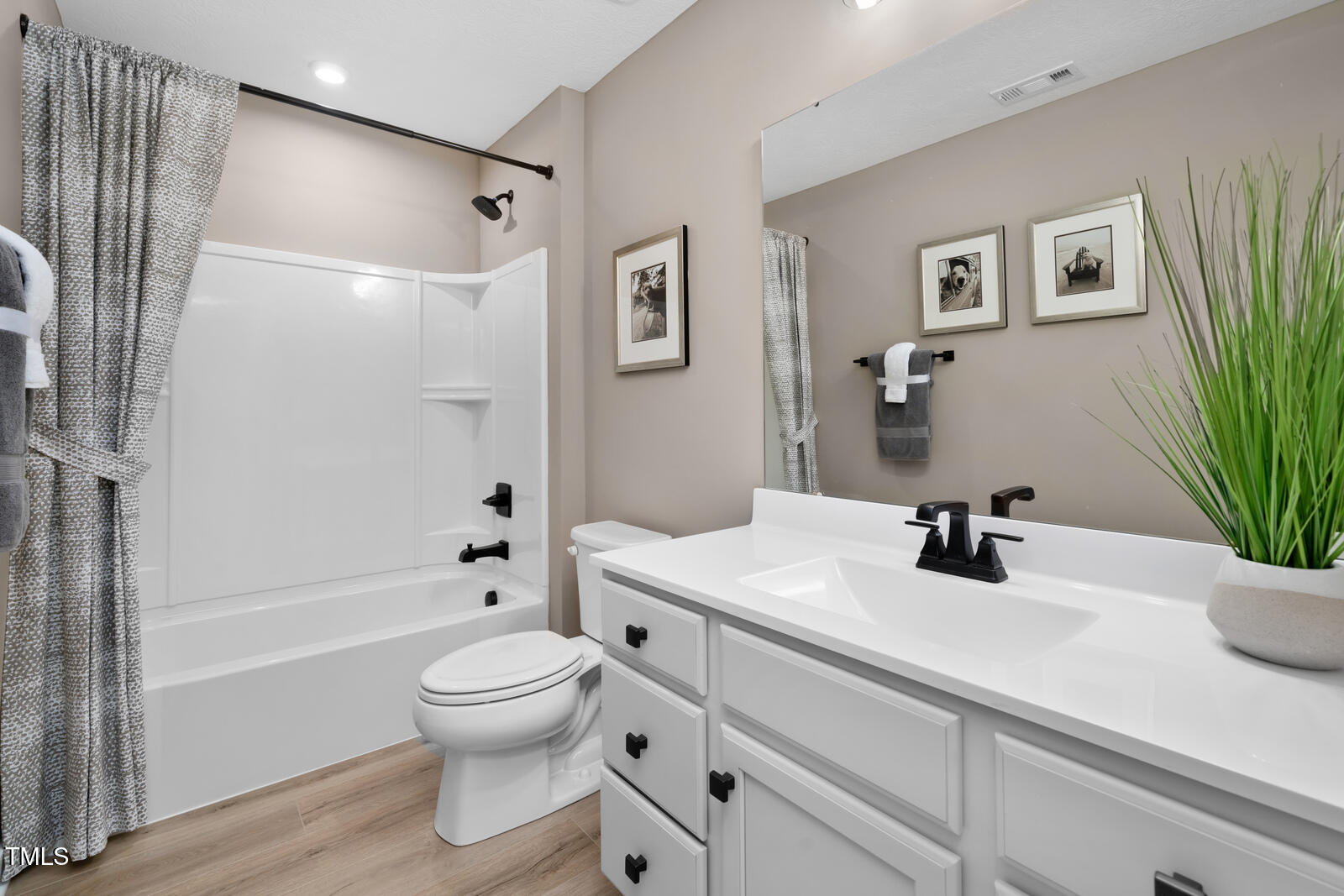 901 Walker Rdg Way Willow Spring, NC 27592 - Photo 27 of 30 a bathroom with a sink a toilet a mirror and shower