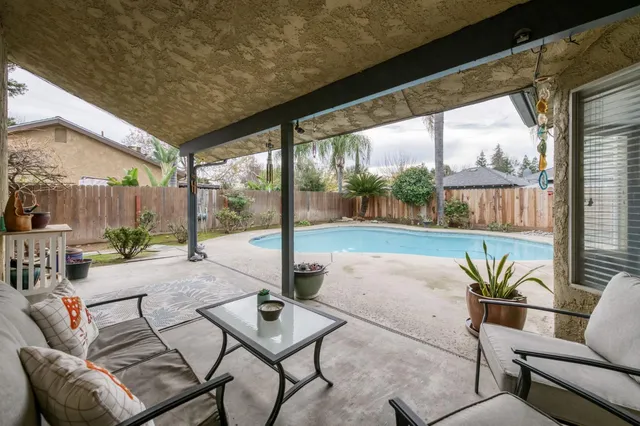 a building outdoor space with patio