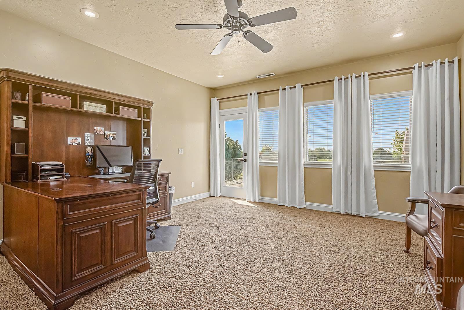 8751 West Rioja Street Star, ID 83669 - Photo 15 of 34 Spacious room featuring broadloom carpet, multiple windows, a ceiling fan, recessed lighting, and an exterior door