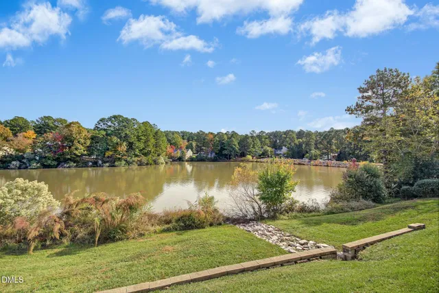 a view of a lake from a yard