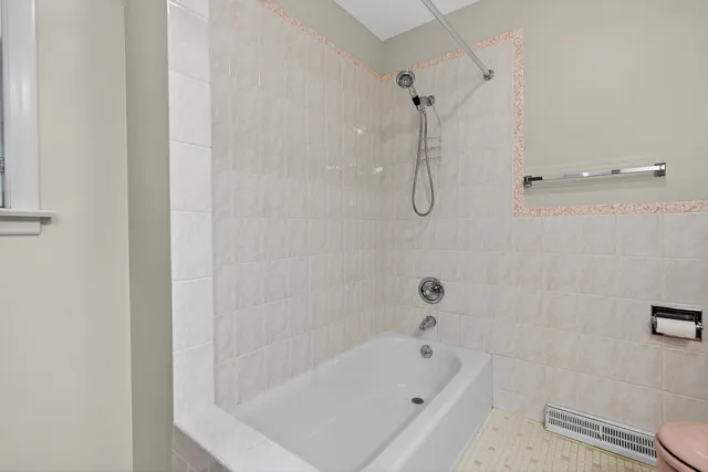 a bathroom with a bathtub