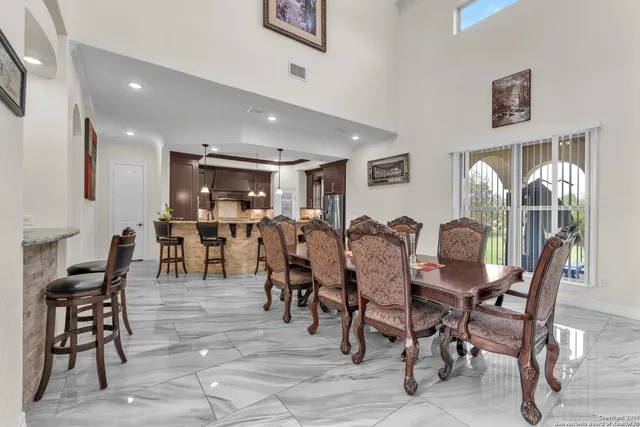a view of a dining area with furniture