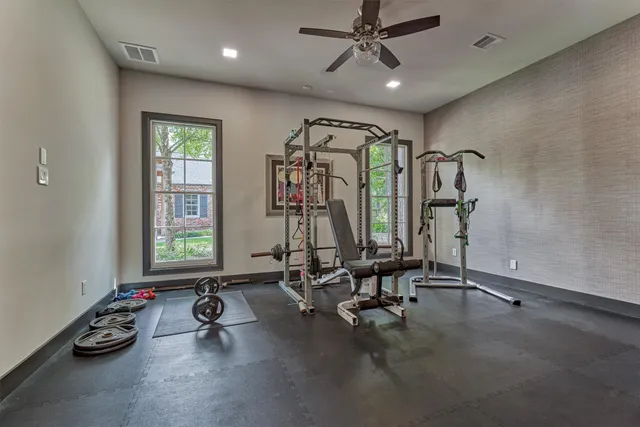 a view of a room with gym equipment