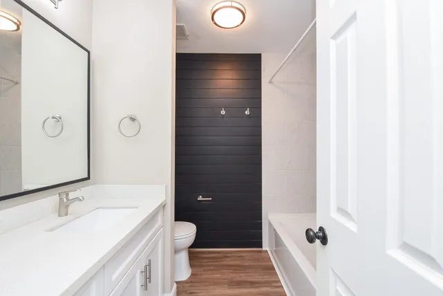 a bathroom with a bathtub