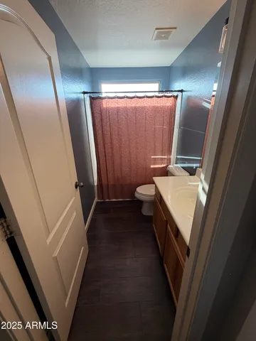 a bathroom with a sink a toilet and mirror