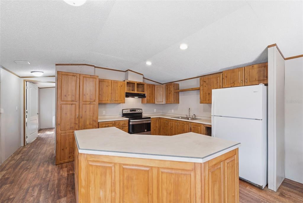 10501 East Patience Lane Inverness, FL 34450 - Photo 9 of 37 a kitchen with stainless steel appliances a refrigerator sink and wooden floor