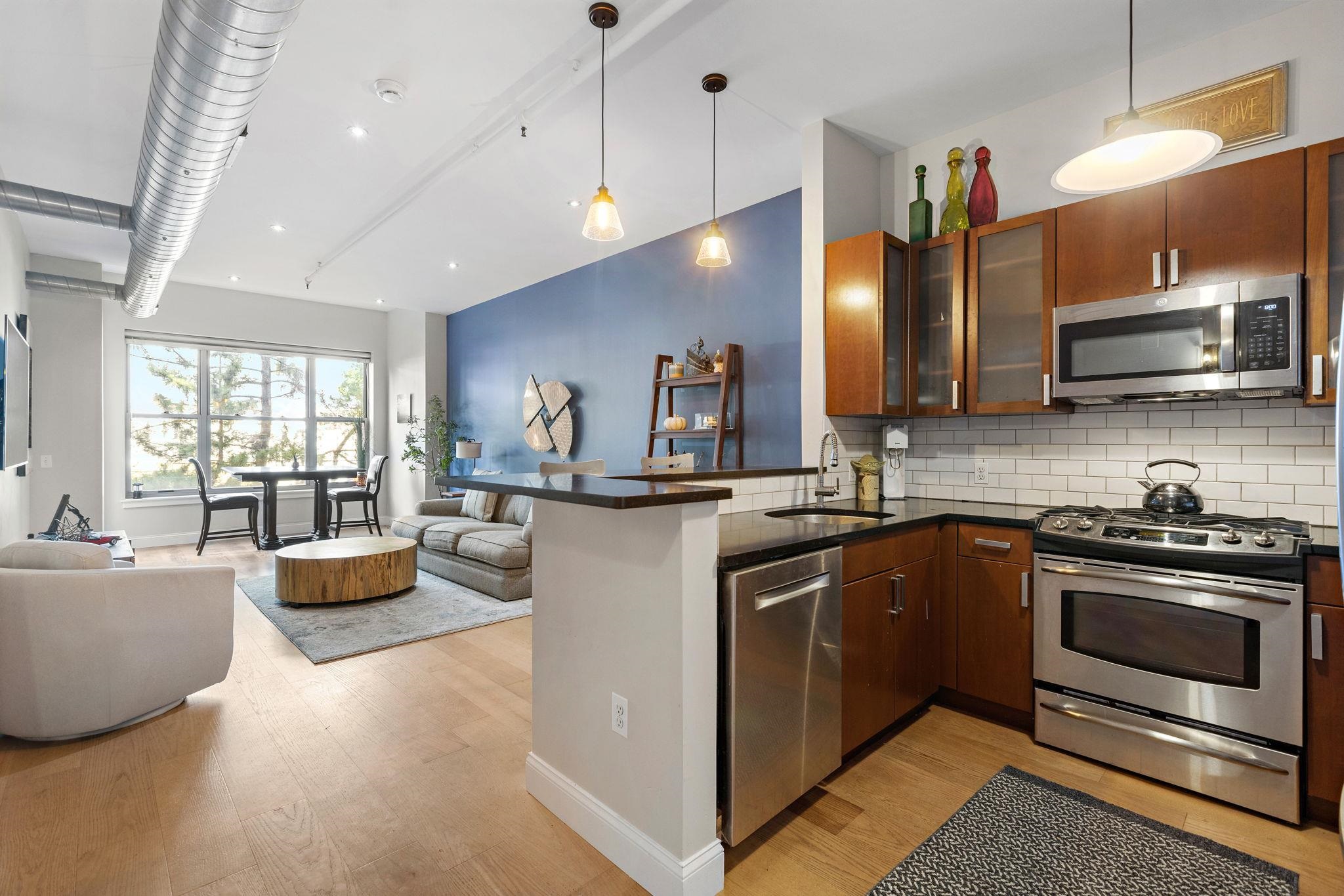 234 10th Street, Unit 306 Jersey City, NJ 07302 - Photo 4 of 15 a kitchen with counter top space and living room