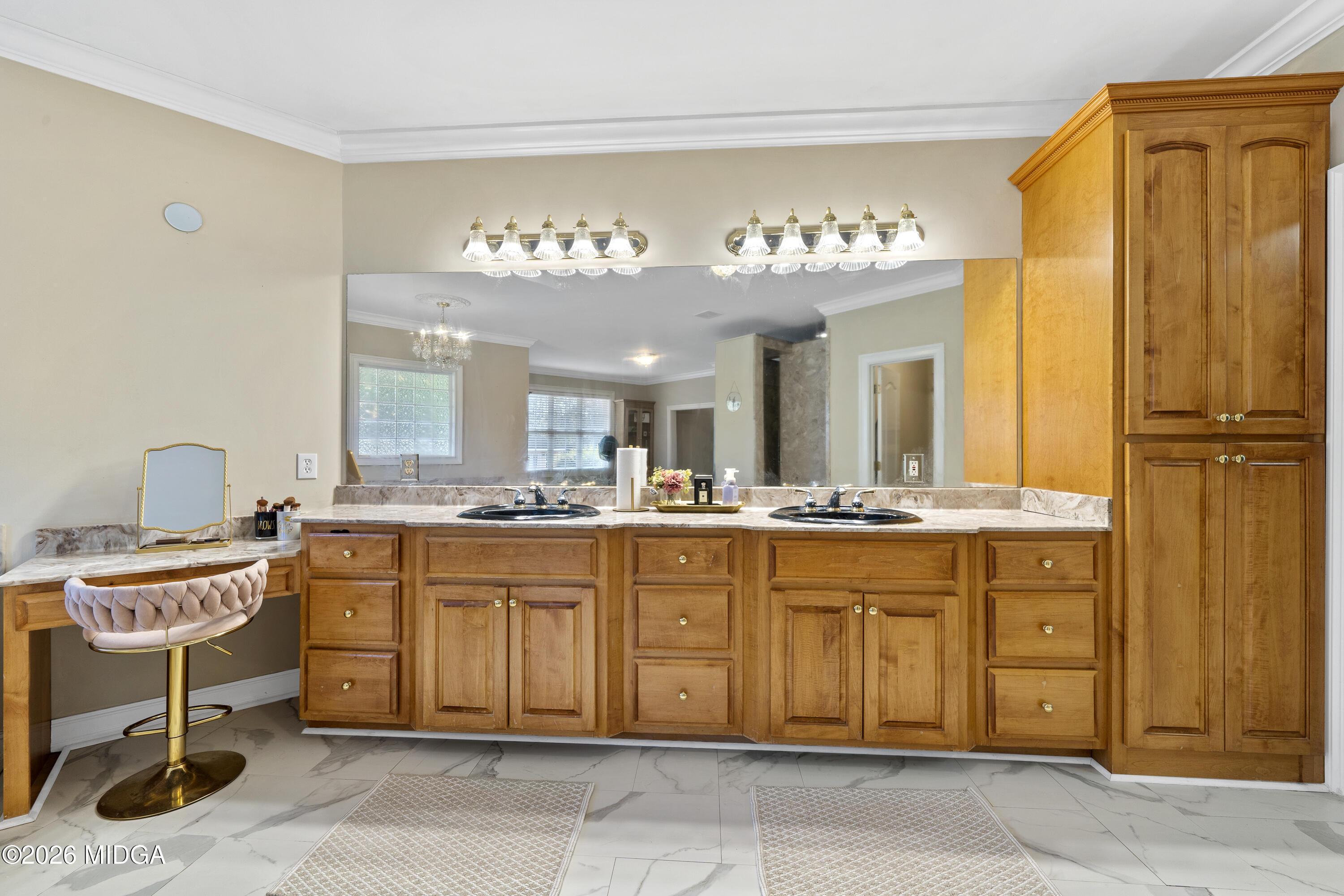 354 Lite-N-Tie Road Gray, GA 31032 - Photo 54 of 110 a spacious bathroom with a granite countertop sink a mirror and a bathtub