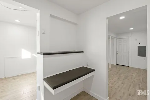 a view of an empty walk in closet