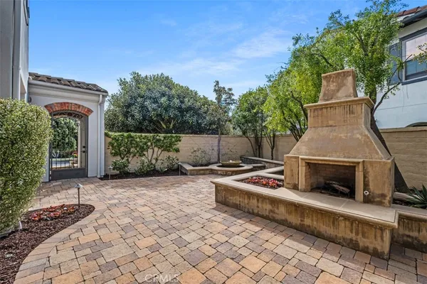 a backyard of a house with seating space