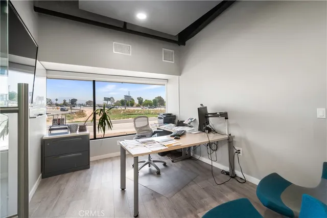 a work place with a table and chairs