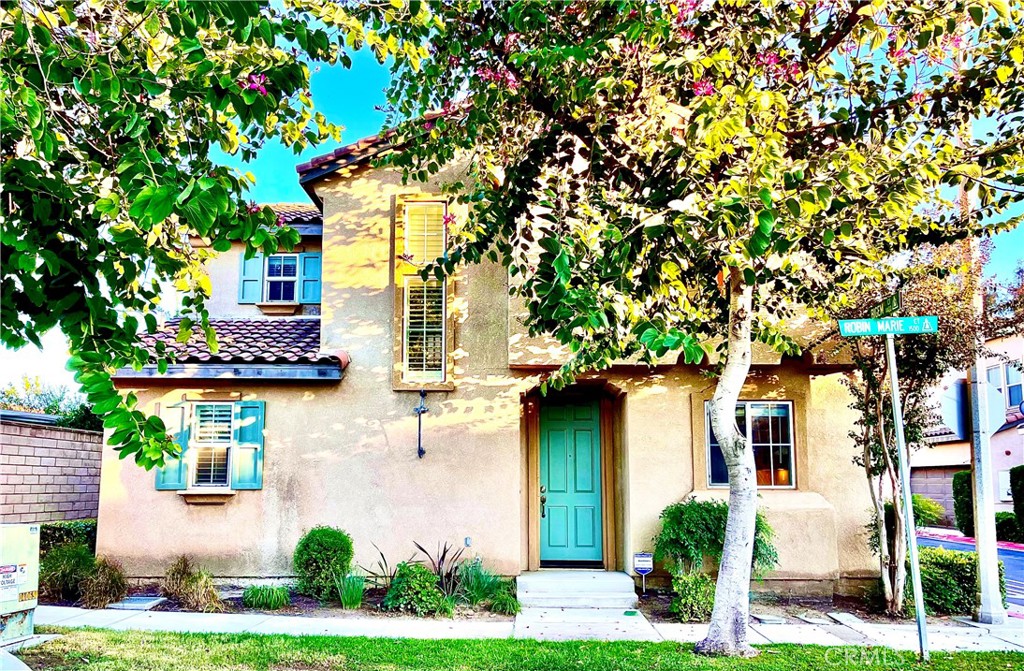 front view of a house with a tree