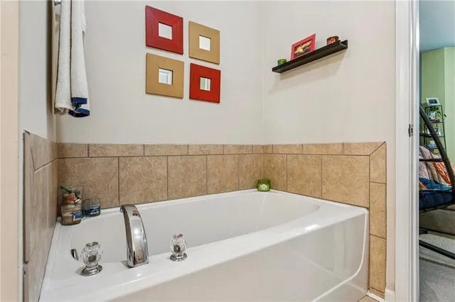 a bathroom with a bathtub