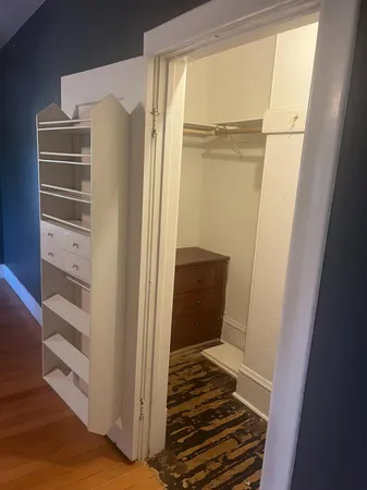a view of walk in closet with empty racks