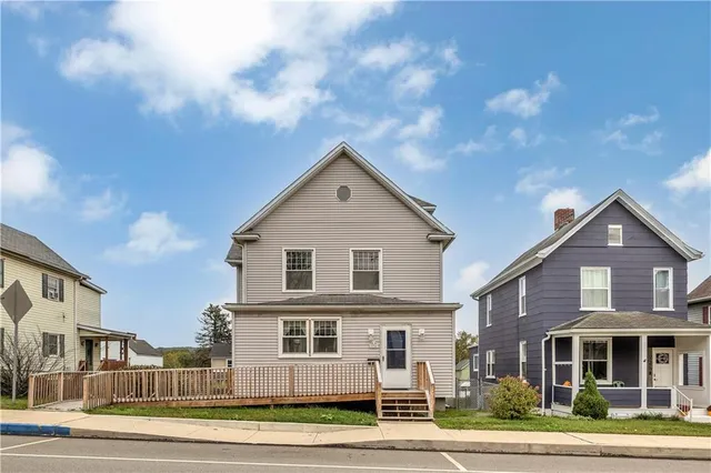 a front view of residential houses