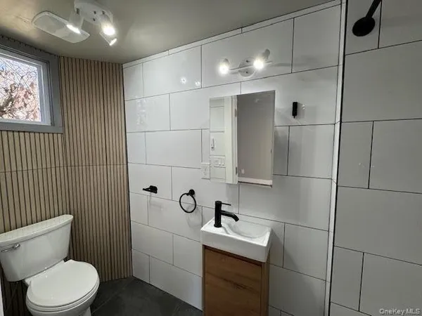 a bathroom with a toilet a sink a shower and mirror