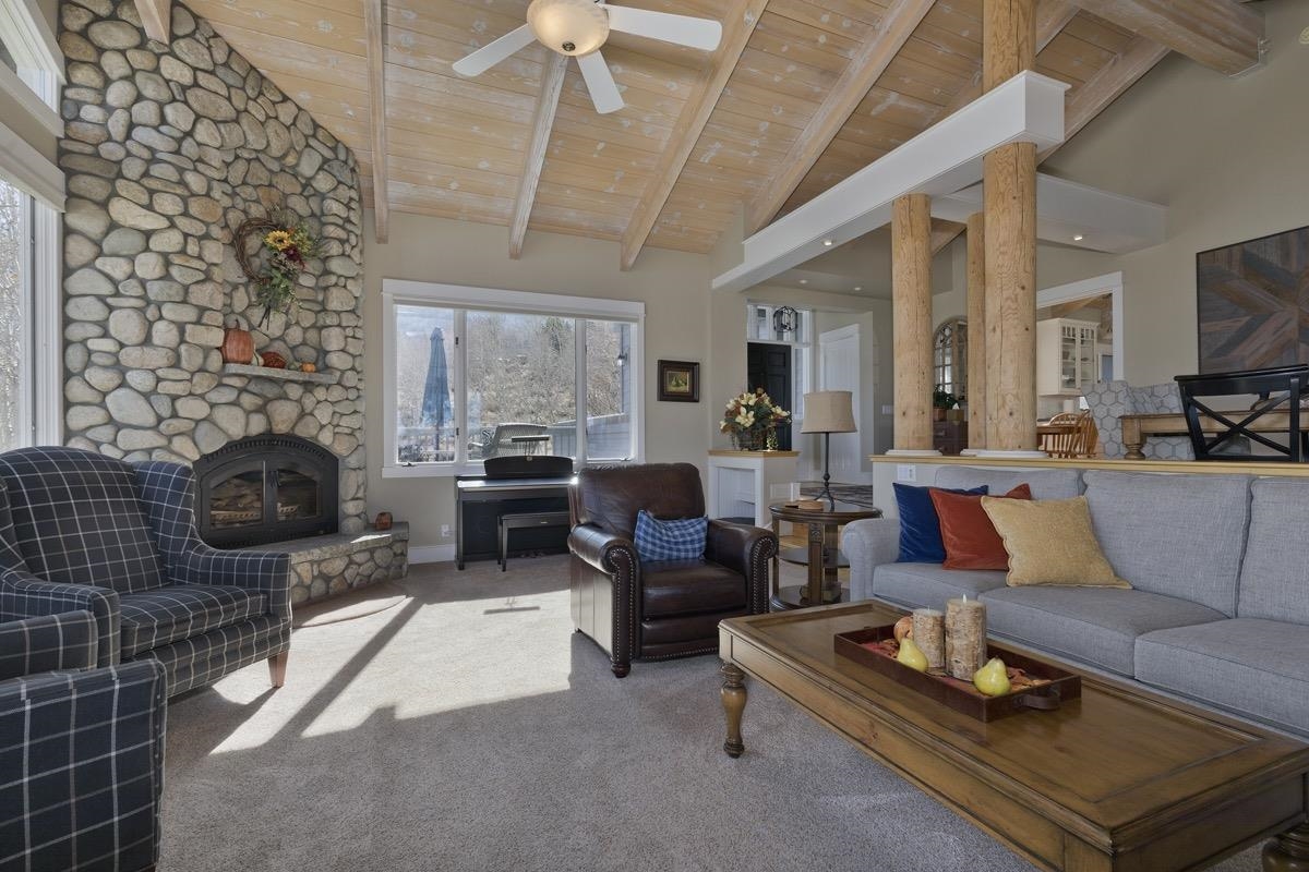 96 Aspen Spring Ranch Road Mammoth Lakes, CA 93546 - Photo 4 of 43 a living room with furniture and a fireplace