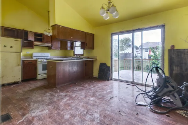 a view of kitchen and living room