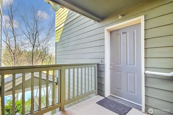 a view of wooden balcony