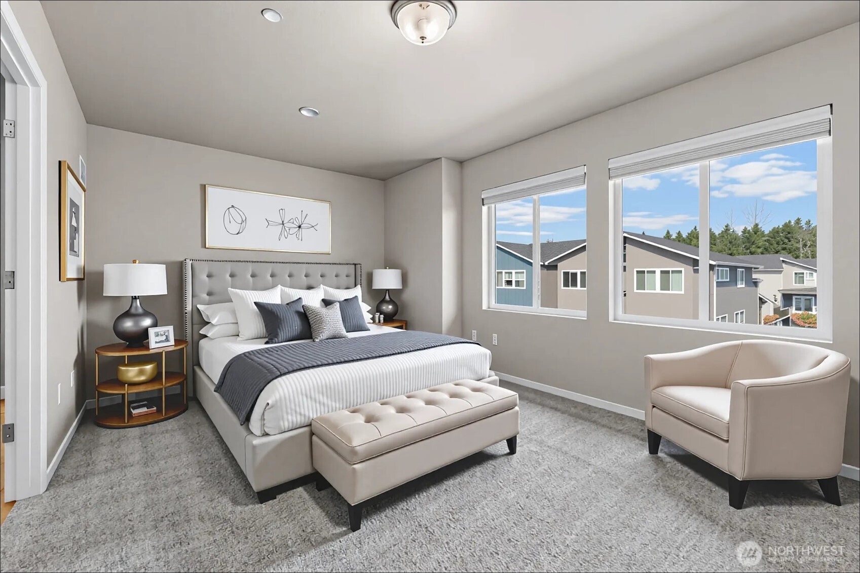 17417 118th Ave Court East, Unit E Puyallup, WA 98374 - Photo 24 of 31 a bedroom with a bed and a large window