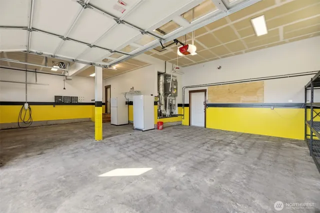 a view of a room with a garage
