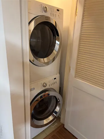 a utility room with dryer and washer