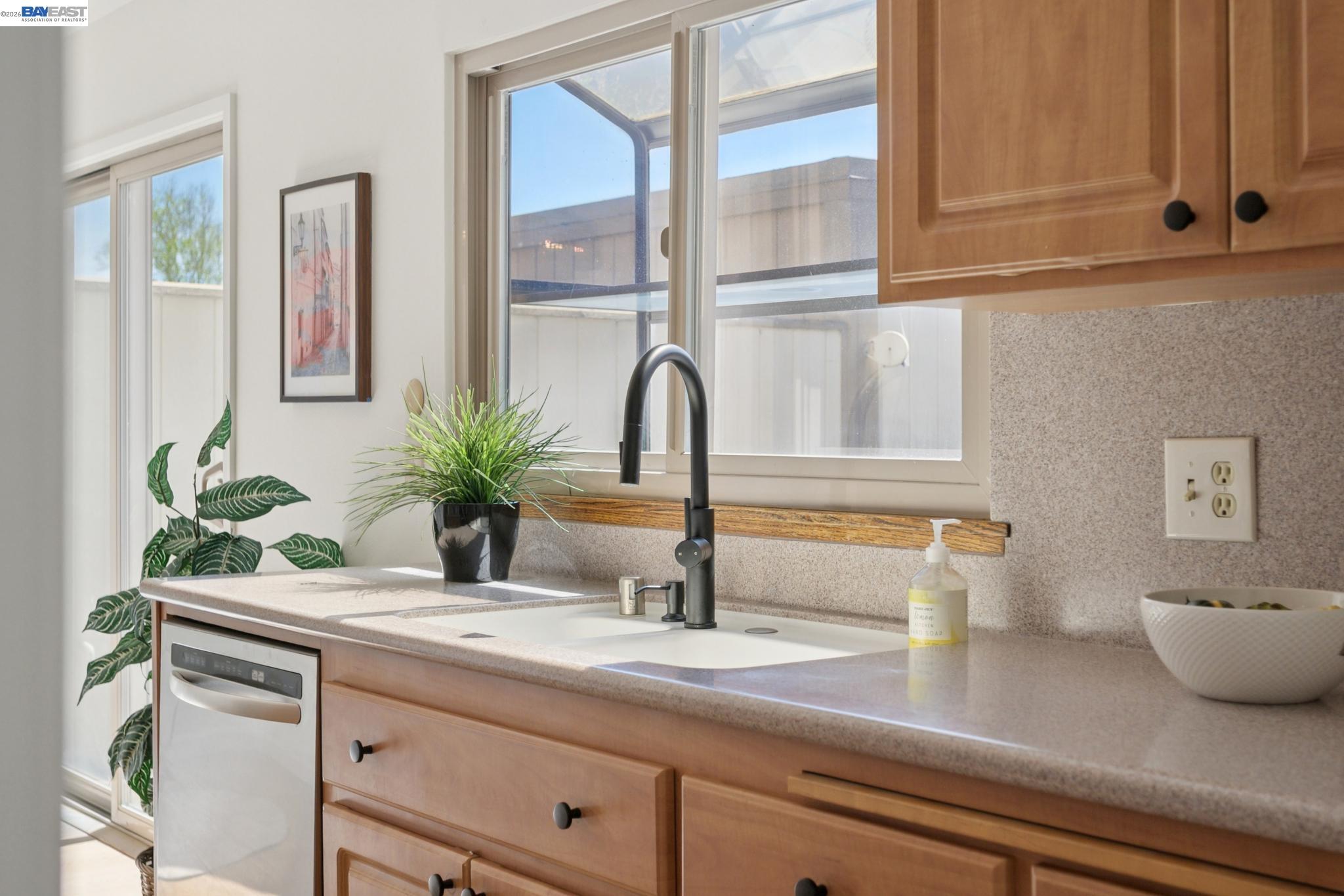 3201 Phoenix Lane Alameda, CA 94502 - Photo 15 of 58 a kitchen with a potted plant on the counter and a sink