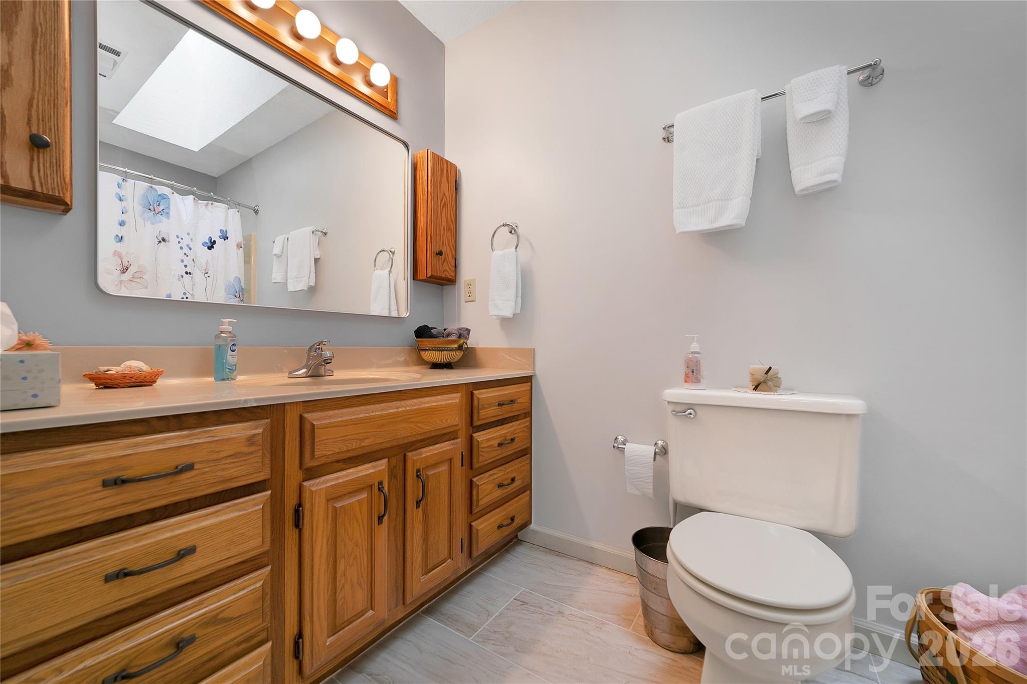 239 Three Mile Knob Road Pisgah Forest, NC 28768 - Photo 29 of 48 a spacious bathroom with a toilet a sink and a mirror